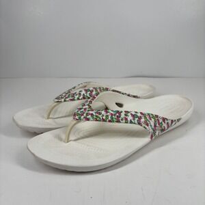 Crocs Kadee II Graphic Flamingo Women's 11 White Comfort Flip-Flop Beach Sandals